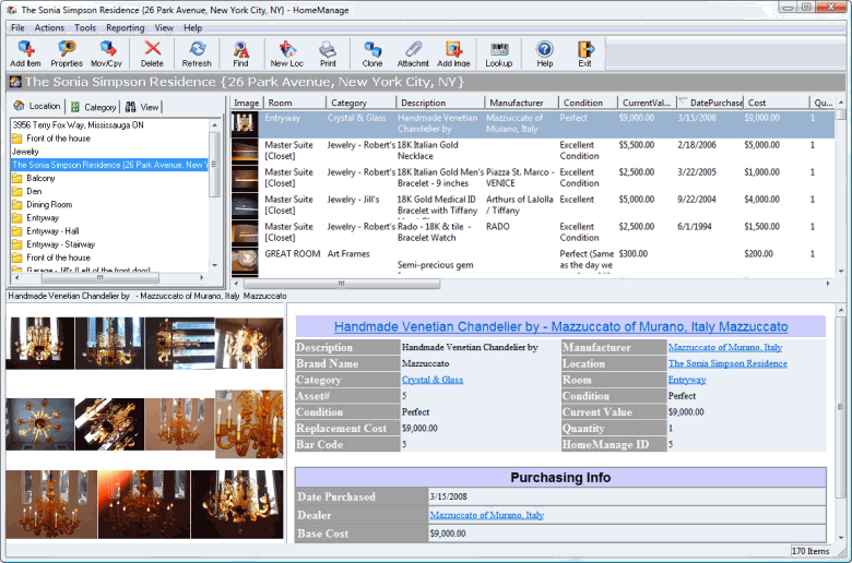 Screenshot of HomeManage Home Inventory Software