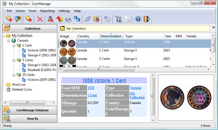Screenshot of CoinManage Canada 2003