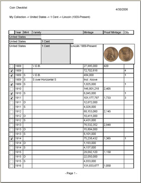 Coin Checklist report using CoinManage Coin software