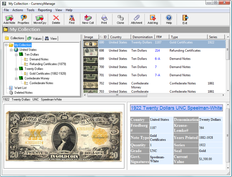 CurrencyManage Paper Money Collecting Software - Main Screen