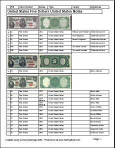 USA 5 Dollar Bank Note Checklist report