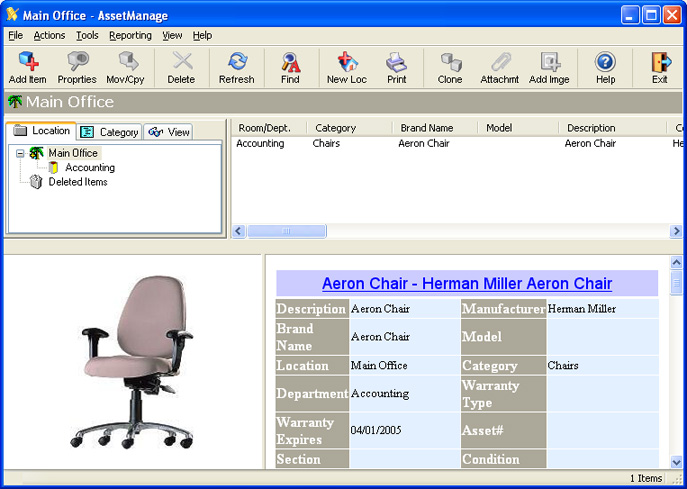 Screenshot of AssetManage Asset Tracking Software