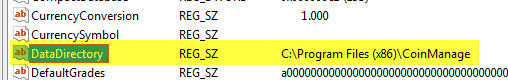 CoinManage DataDirectory Setting in Windows Registry