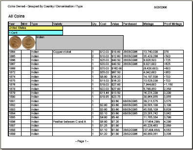 coins owned report using CoinManage numismatic software