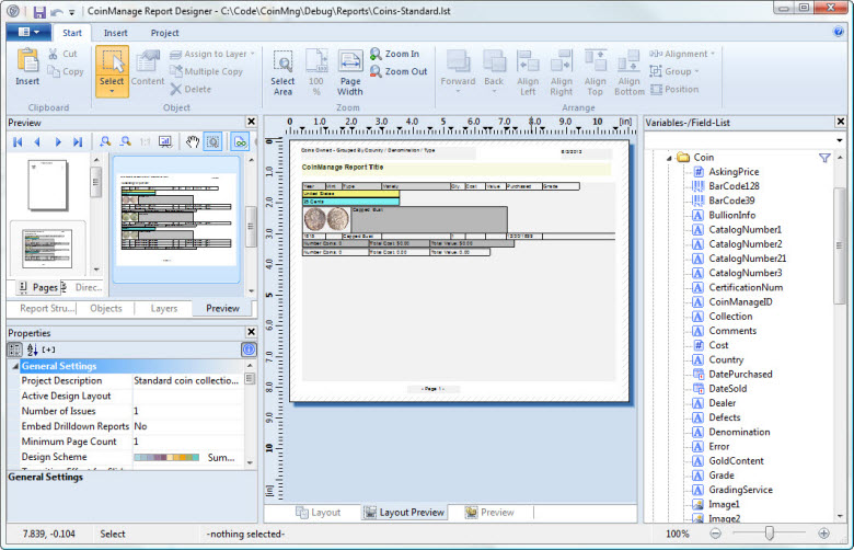 Create reports documenting your Coin collection