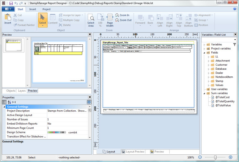 Use the StampManage Philatelic report designer